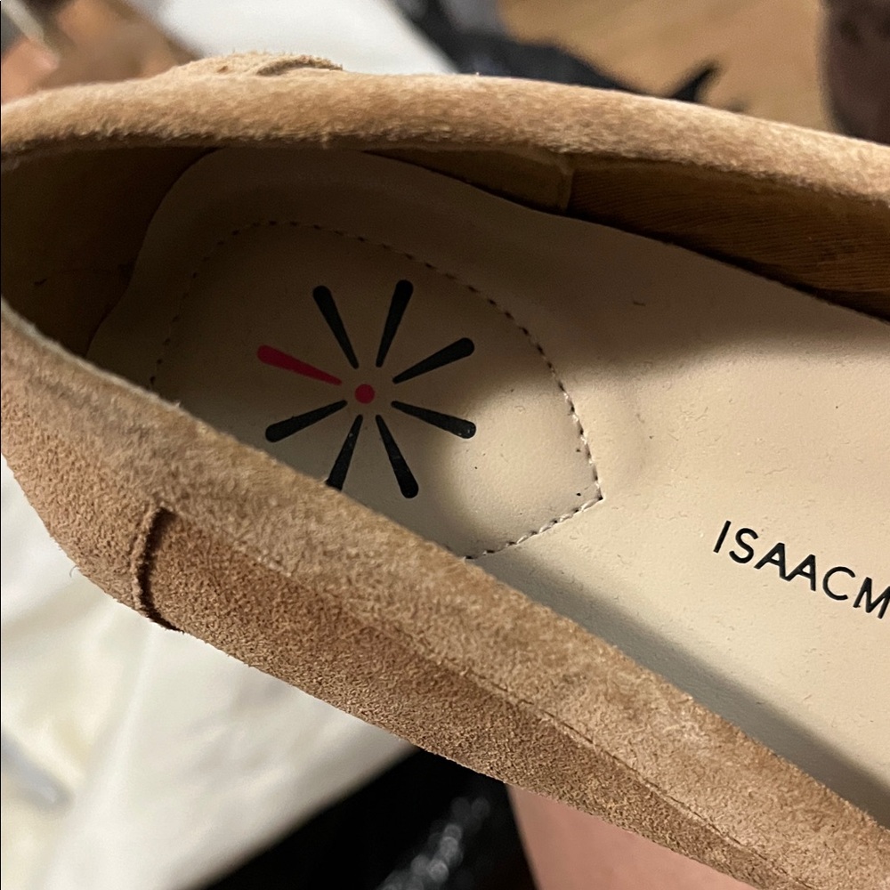 Isaac Mizrahi Tan Suede Loafers with Gold Bow Accent - Picture 3 of 9